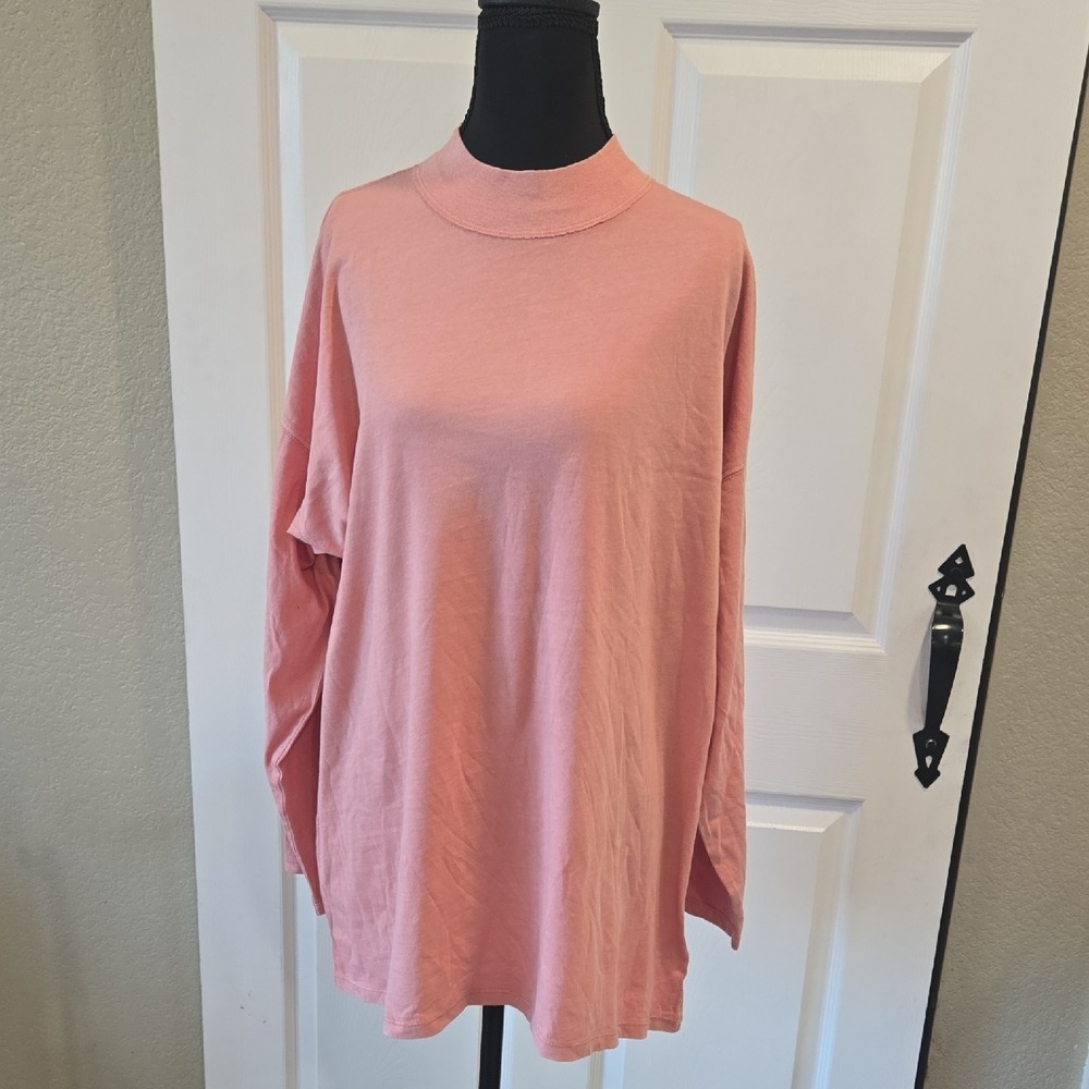 Free People We The Free Raspberry Pink Mock Neck Long Sleeve Tee‎ OB933506 S